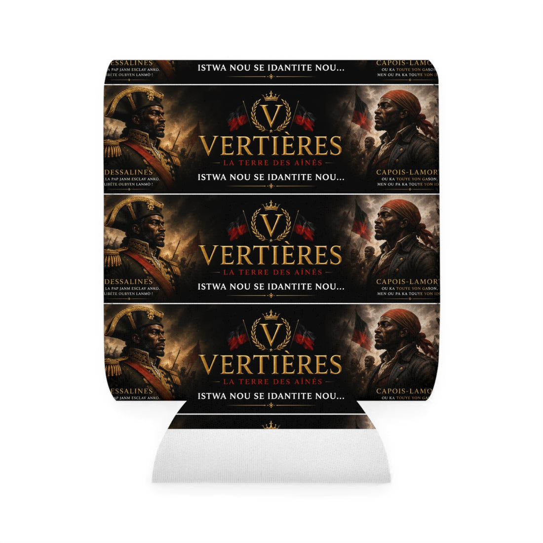 Can Cooler Sleeve — Vertières Haitian Independence Tribute (Istwa Nou Se Idantite Nou) by AGITAYITI.