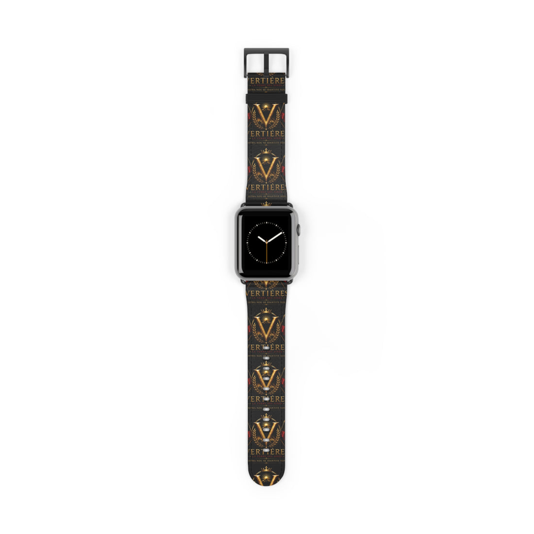 B-Vertieres03 Luxury Crest Watch Band — Black & Gold V Logo Pattern by AGITAYITI.