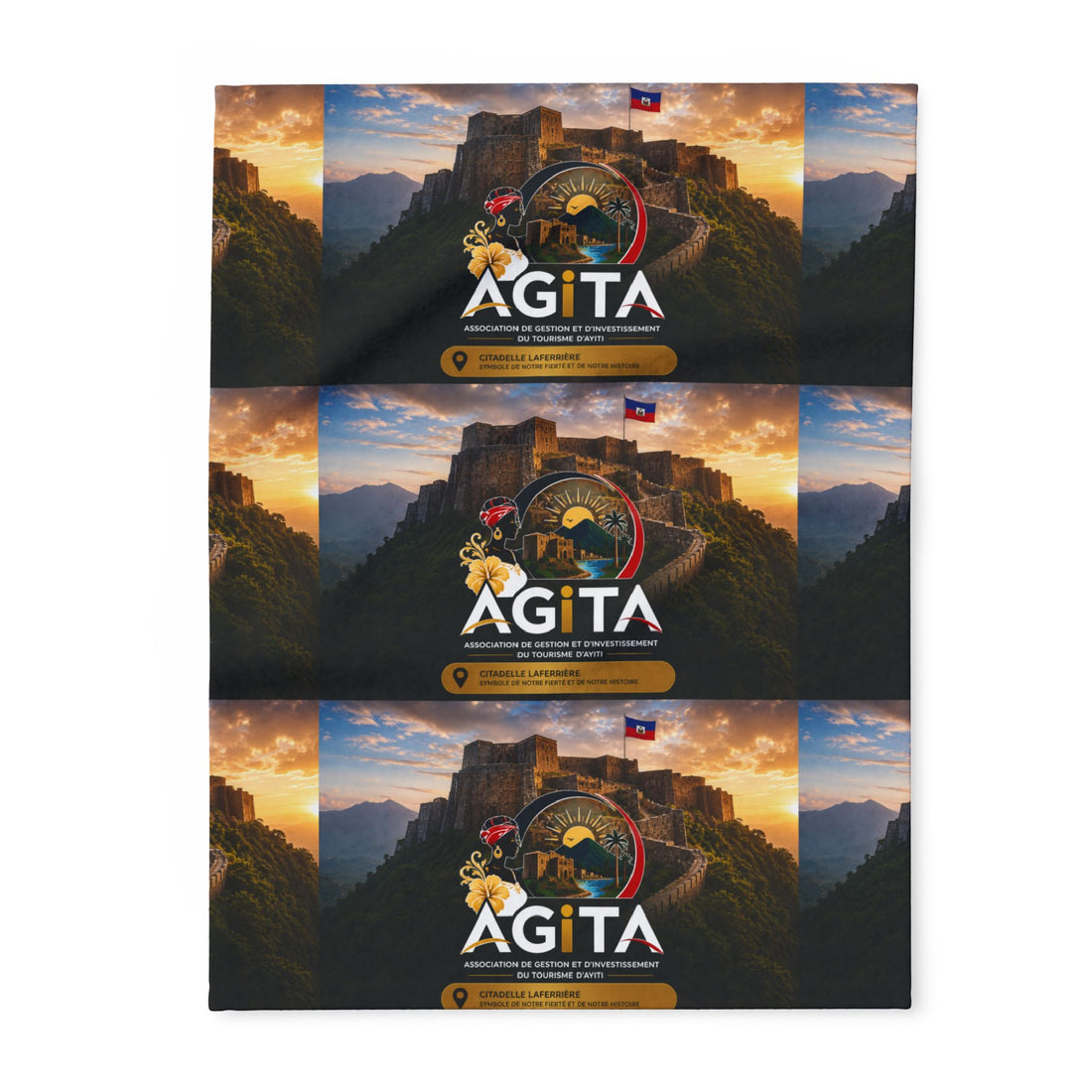 01-AGITAYITI-Citadelle L. Arctic Fleece Blanket — AGITA Scenic Sunset Great Wall Logo Throw