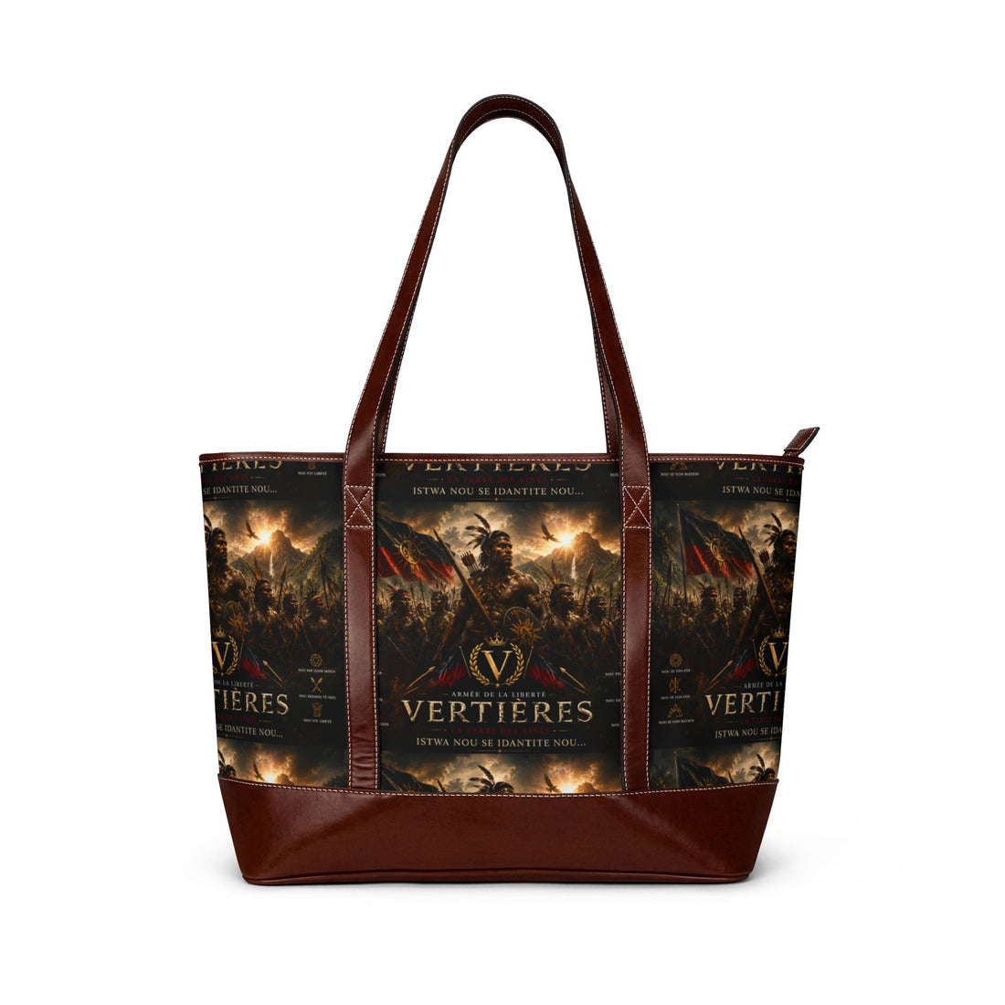Vertières Emblem Tote Handbag — Historical Battle Inspired Leather-Trim Shoulder Bag by AGITAYITI.