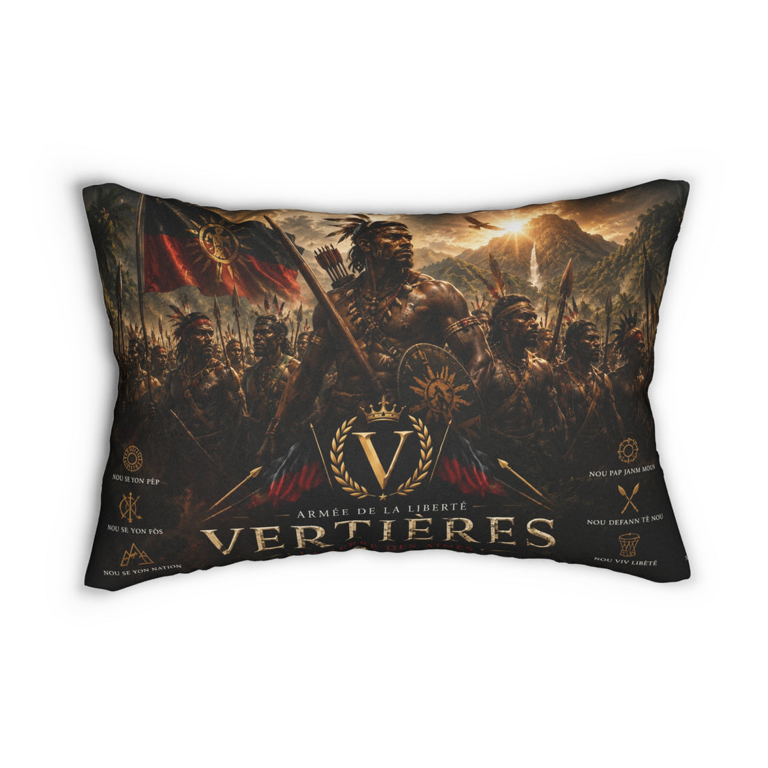 Vertières Battle Scene Lumbar Pillow — Haitian Revolution Tribute by AGITAYITI.