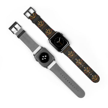 B-Vertieres03 Luxury Crest Watch Band — Black & Gold V Logo Pattern by AGITAYITI.