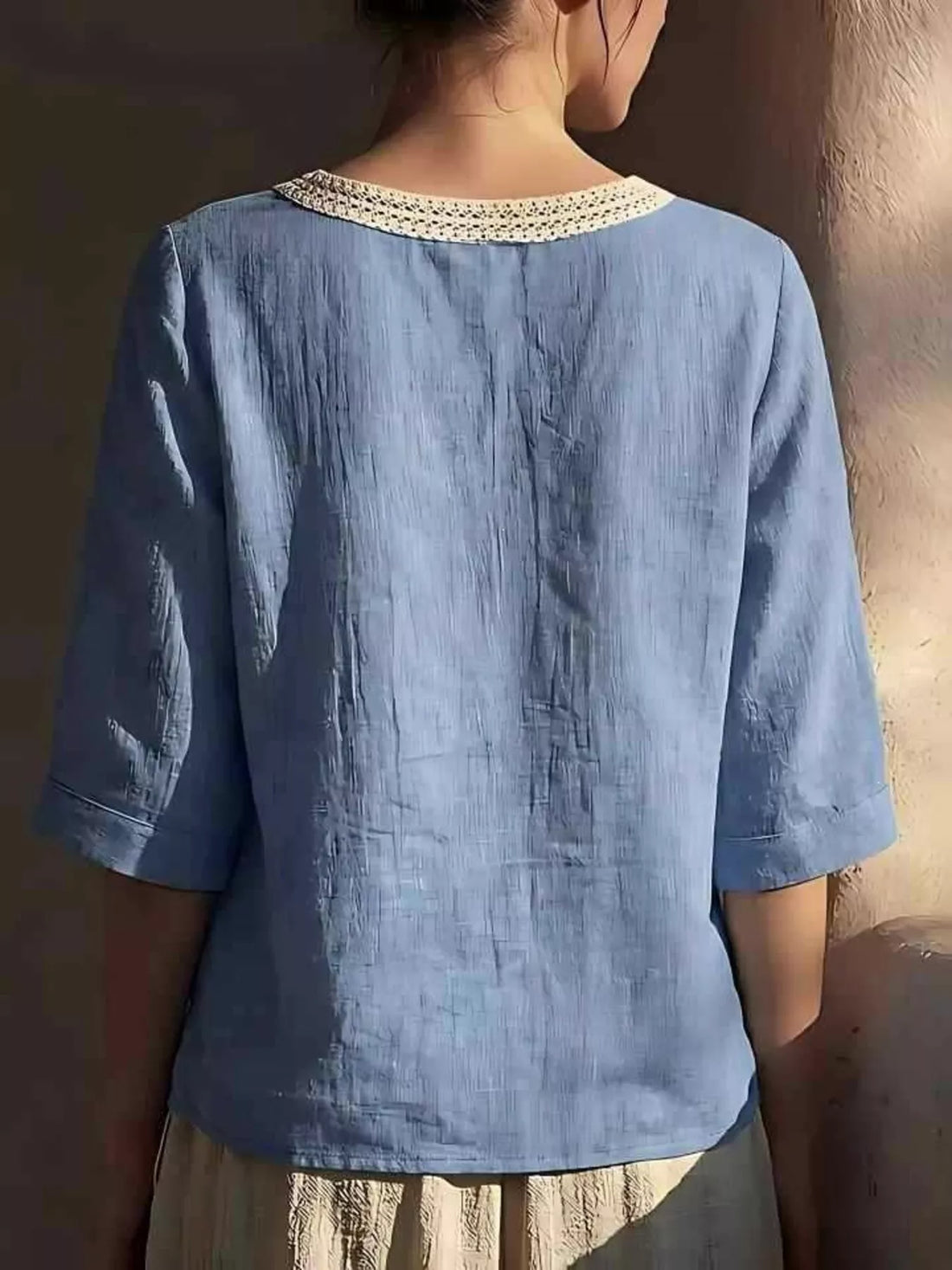 Full Size Tourisme509 Lace Trim Short Sleeve Blouse Plus Size [AGITAYITI]