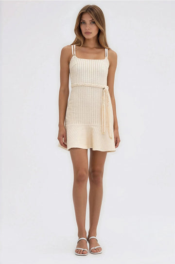 Metallic Knit Mini Dress – Off White (Final Sale)