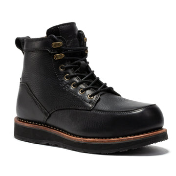 AGITAYITI-ROCKROOSTER Edgewood Men's 6 Inch Black Steel Toe Wedge Work Boots SAP610BK