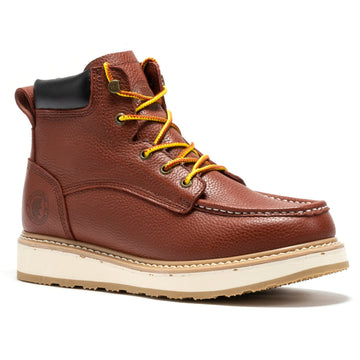 AGITAYITI-ROCKROOSTER Walker Men's 6 Inch Brown Soft Toe Wedge Work Boots SAP360